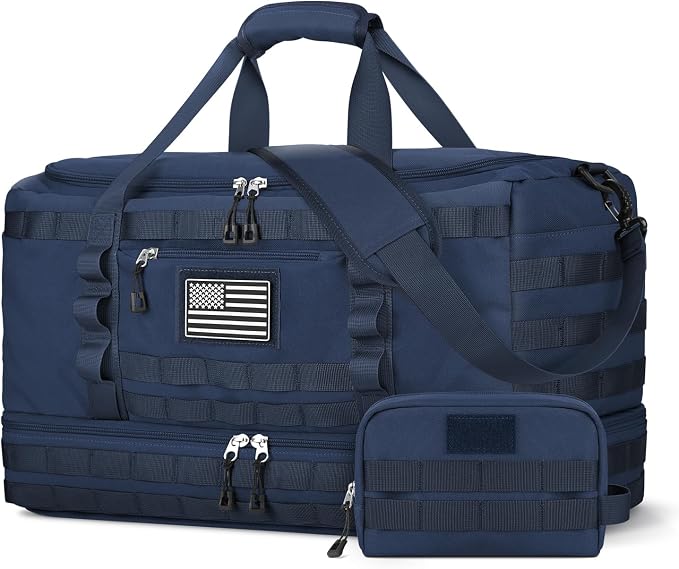 Travel Bag for Men Women, Gym Bag & Tactical Duffle Bags for Travel, Carry on with Toiletry Bag and Shoe Compartment, Weekender Overnight Trip with Wet Pocket for Workout Medical, Blue by ETRONIK