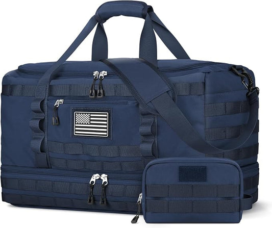 Travel Bag for Men Women, Gym Bag & Tactical Duffle Bags for Travel, Carry on with Toiletry Bag and Shoe Compartment, Weekender Overnight Trip with Wet Pocket for Workout Medical, Blue by ETRONIK