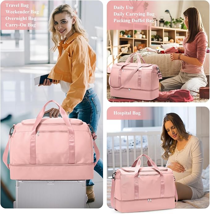 Extra Large Travel Duffel Bag, Carry-On Weekender Bags for Women Travel | Overnight Weekend Bag with Shoes Compartment for Travel Business Trips Sport Hospital, Toiletry Bag Included - Image 7