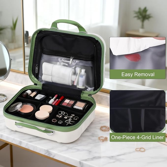 14 Inch Hardshell Makeup Train Case PC+ABS Cosmetic Organizer Travel | Toiletry Bag Makeup Storage Box Portable Beauty Case with Elastic Strap for Women - Image 4