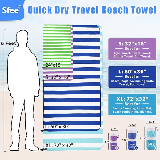 Sfee 2 in 1 Microfiber Beach Towel, Quick Dry Towel Camping Towel Travel Towel Super Absorbent Compact Lightweight Sports Gym Towels Set for Beach, Gym, Hiking, Pool, Backpacking, Bath, Yoga - Image 7
