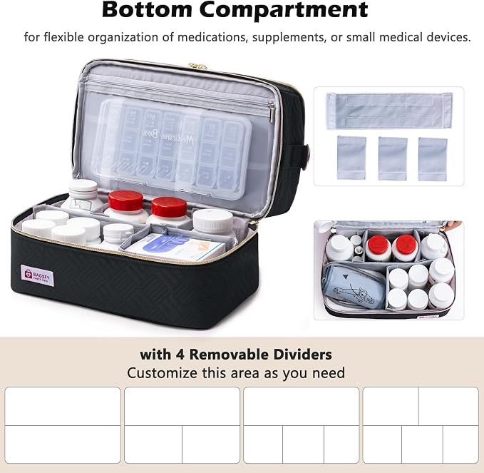 BAGSFY Travel Medicine Bag Organizer with 7-Day Pill Organizer, AM & PM Pill Box, Medication Storage, First Aid Kit Case - Image 4