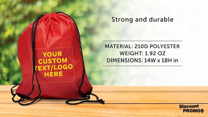 DISCOUNT PROMOS Custom Black Trim Drawstring Backpacks Set of 10/50/100, Personalized Bulk Pack - Gym Bag, Soccer Shoes, Water Resistant - Red - Image 4
