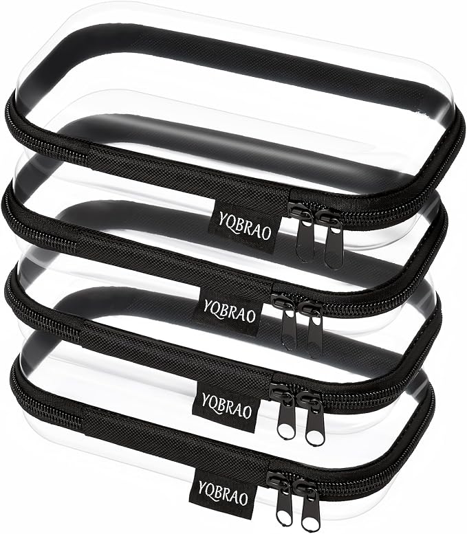 YQBRAO 4-Pack Clear Hard Shell Zipper Case, 1.2mm Ultra-Thick Diaper Bag Organizer Pouches, Rigid Self-Standing Travel Makeup Bags with YKK Zippers, TSA Approved, Black by Unknown