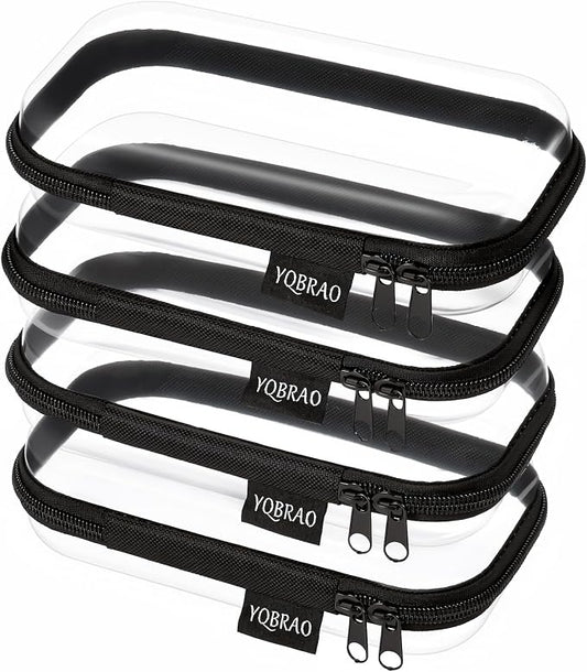 YQBRAO 4-Pack Clear Hard Shell Zipper Case, 1.2mm Ultra-Thick Diaper Bag Organizer Pouches, Rigid Self-Standing Travel Makeup Bags with YKK Zippers, TSA Approved, Black by Unknown