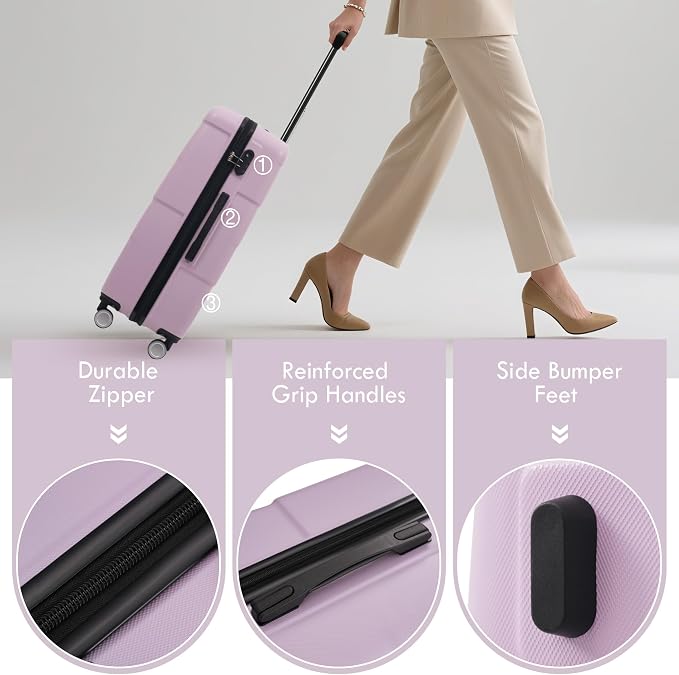 Merax Luggage Set, 3 Piece Hardcase Luggage with Double Spinner Wheels | Carry on Suitcase Airline Approved,20+24+28 inch,Pink Purple - Image 5