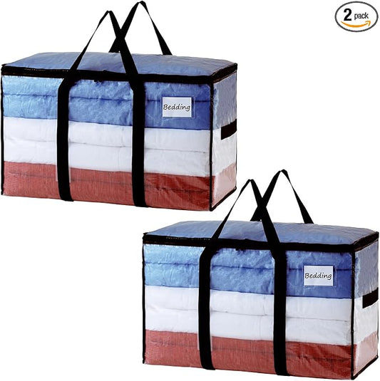 TAILI Extra Large Moving Bags, 2 Pack Clear Heavy Duty Totes For Storage with Visible Window, Wrap Around Handles, Storage Bags for Space Saving, Alternative to Moving Boxes by TAILI