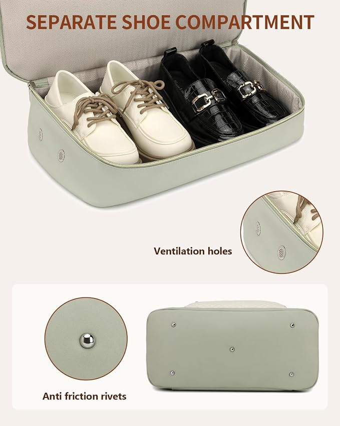 Weekender Bags for Women, Travel Duffle Bag Carry On Overnight Bag with Cosmetics Bag and Crossbody Purse for Gym Hospital, Gifts for Women, Beige Green - Image 4