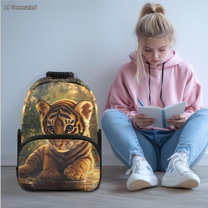 Cute Tiger Backpack for Kids Boys Backpack with Lunch Box Water Bottle Pouch and Big Pencil Case Pouch 4PCS Set Bookbag with Compartments 17 inch Study School Bag Kids Back to School Gifts - Image 2
