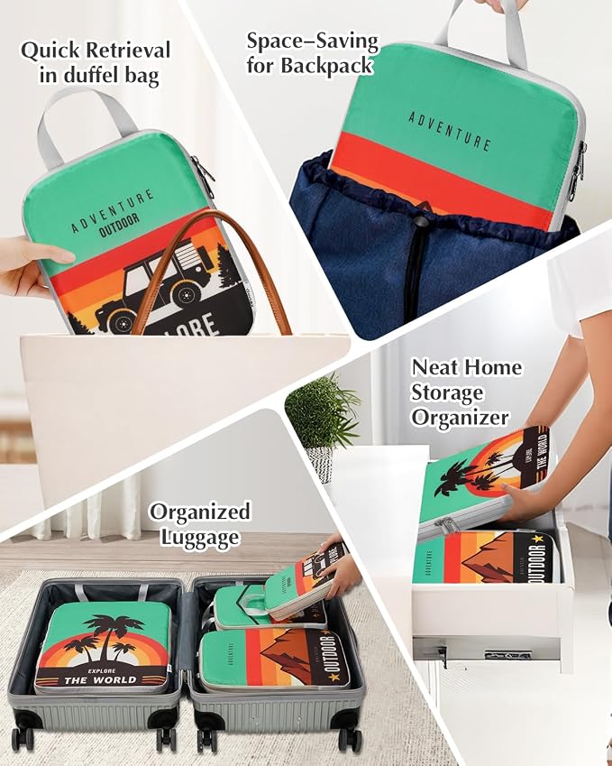 Gonex Compression Packing Cubes, 6pcs Expandable Storage Travel Luggage Bags Organizers with Shoe Bag Laundry Bag, Travel Cubes for Suitcase Carry On (Outdoor Exploration) - Image 8