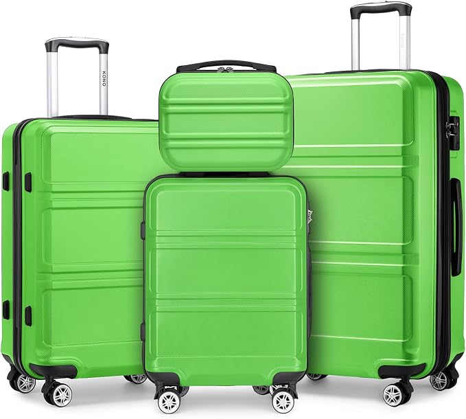 Kono 4 Piece Luggage Sets Expandable(only 28") with Spinner Wheels TSA Lock | Lightweight PC+ABS Hardside Travel Rolling Suitcases 20in 24in 28in Carry on and 12in Mini Cosmetic Case Apple Green by Kono