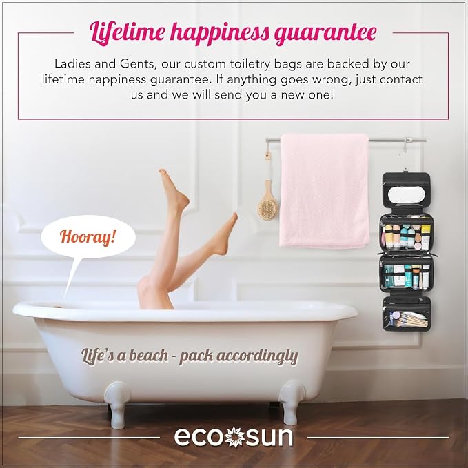 Eco Sun Hanging Travel Toiletry Bag — Designed in Hawaii — Water-resistant Travel Organizer for Bathroom Accessories (Black) - Image 5