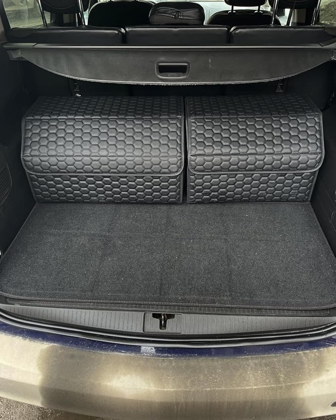 Owleys Car Storage Organizer Bundle - Two Foldable Crates For Groceries, Gear & Trips - Durable SUV And Truck Storage Set - Thoughtful Birthday Gifts For Drivers (Black 17+21) - Image 8