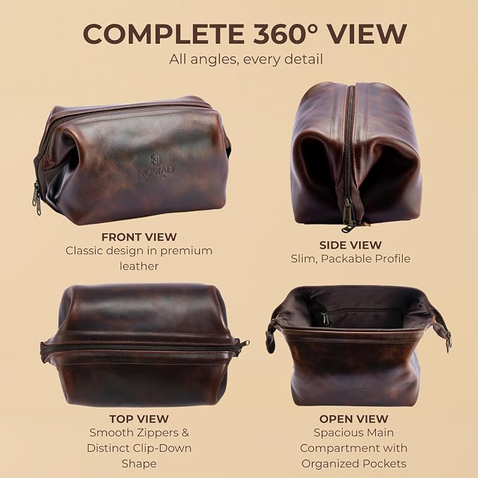 NomadCraftsCo. Premium Leather Travel Toiletry Bag for Men and Women, King-Size Dopp Kit with Waterproof Lining, Mens Toiletry Travel Bag - Image 3