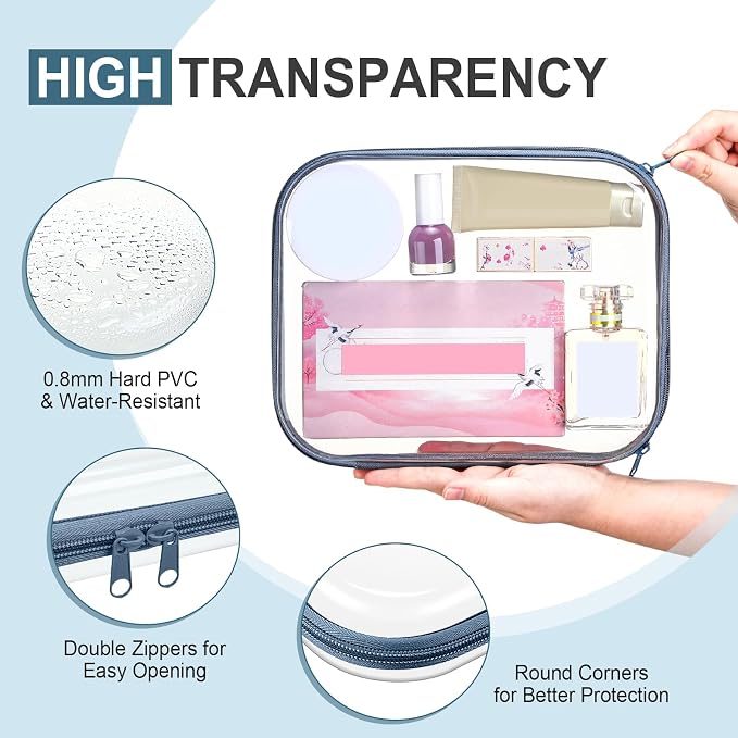 Hoolerry 4 Pcs Hard Clear Zipper Case Makeup Bags Plastic Zipper Pouch Transparent Storage Box Containers for Cosmetics, Snacks, Building Blocks, Puzzles(Clear,9.8 x 7.9 x 2 in,Morandi) - Image 3