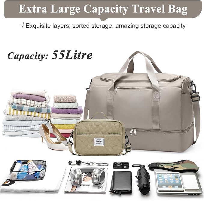 Extra Large Travel Duffle Bag, Carry-On Weekender Bags for Women Travel | Overnight Weekend Bag with Shoes Compartment for Travel Business Trips Sport Hospital,3 Pcs Set,Camel - Image 3