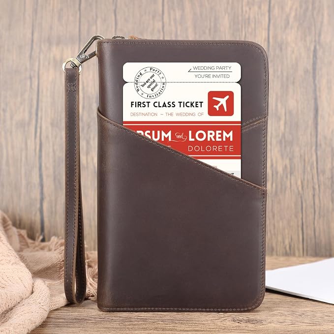 Polare Full Grain Leather Passport Holder With YKK Zipper RFID Blocking Travel Document Organizer Ticket Holder Cover Case Holds 2 Passports (Dark Brown with AirTag Slot) - Image 2