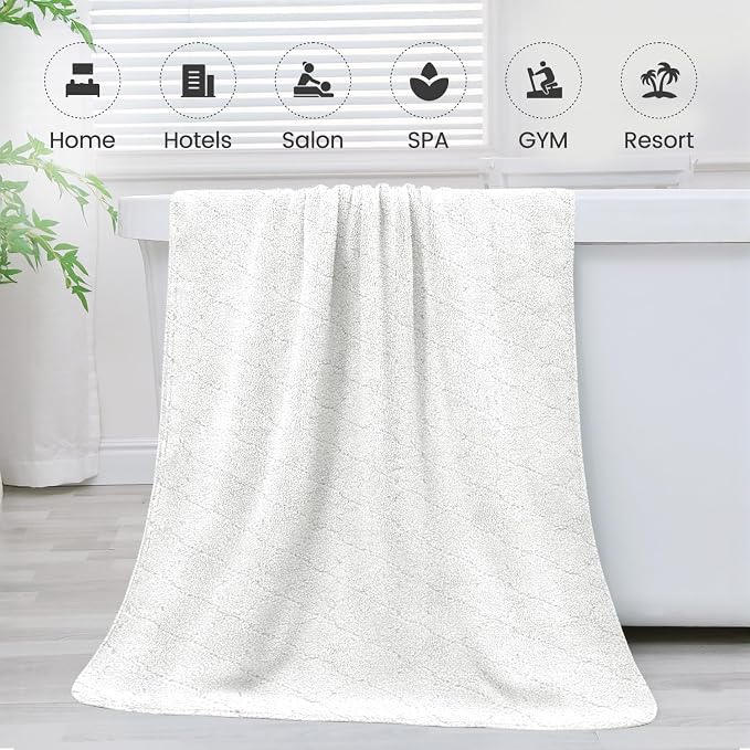 JML Microfiber Bath Towels Set of 2, 30 in x 60 in, Oversized, Ultra Soft, Super Absorbent, Fast Drying, No Fading Large Bathroom Towel Set for Sport, Travel, Fitness, SPA,Yoga (Coral Fleece - White) - Image 8
