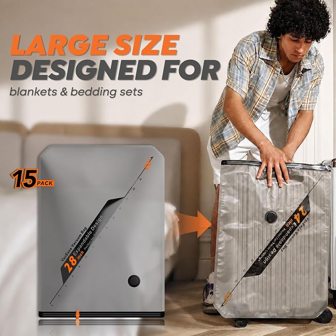 Rechargeable Wireless Pump Travel Storage Bags Set - 15 Pack Large Size Vacuum Bags for Travel & Home, Space-Saving Compression Packing for Clothes, Blankets & Bedding - Image 5