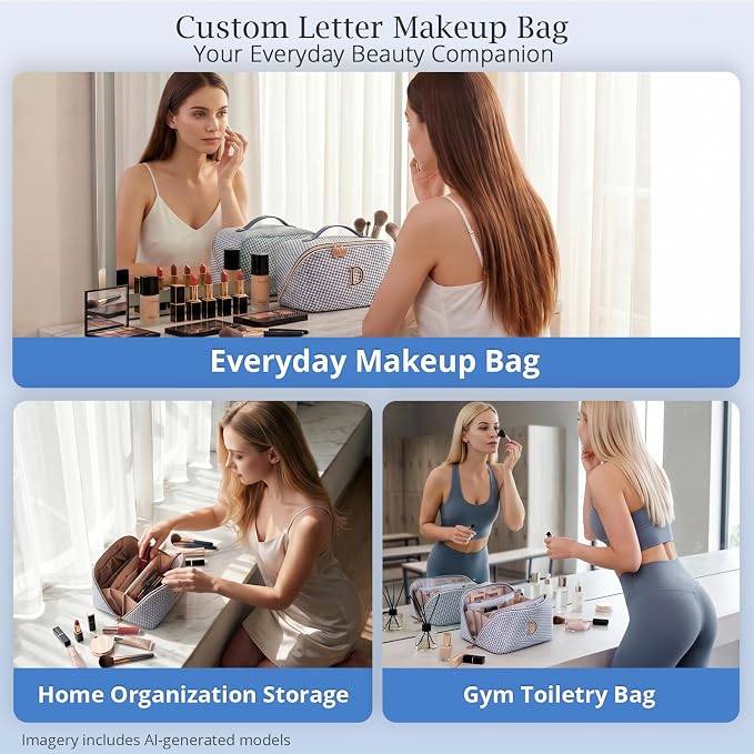 Personalized Gift Travel Makeup Bag: Initial Makeup Organizer Bag for Women | 3-in-1 Custom Make up Bag Set - Vegan Leather Travel Cosmetic Bag - Luxury Gift for Women – Birthday, Anniversary, Graduation - Image 9