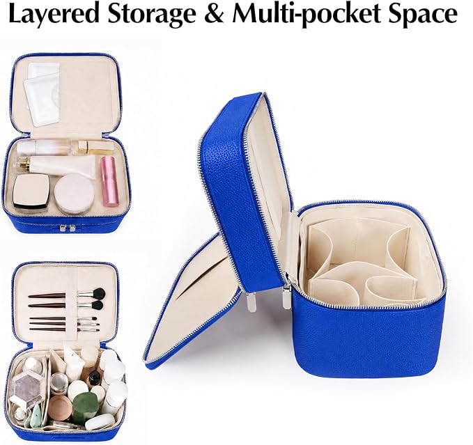 Makeup Case,Leather Double Layer Makeup Bag Duo,Large Portable Travel Toiletry Case Cosmetic Organizer for Women - Image 4