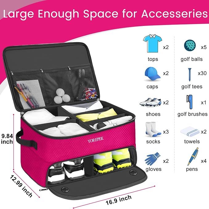 YOREPEK 2 Layer Golf Trunk Organizer, Golf Gifts for Men with Separate Ventilated Compartment for 2 Pair Shoes, Waterproof Car Trunk Locker for Balls, Tees, Clothes, Gloves, Gifts for Golfers - Image 6