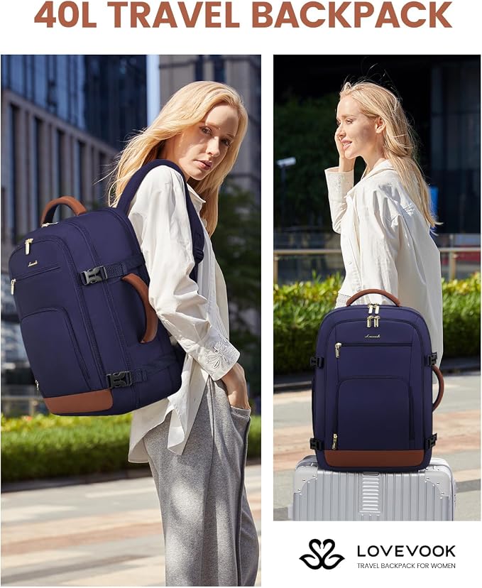 LOVEVOOK Travel Backpack For Women Flight Approved, 50L Large Carry On Backpack, Personal Item Travel Bag for Airplanes, Business 18 Inch Laptop Backpack, Weekender Overnight Daypack, With 3 Cubes - Image 9