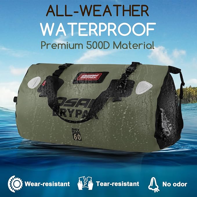 OSAH DRYPAK Waterproof Duffel Bag - Motorcycle Dry Bag Tail Bag with Large Storage Space, Waterproof Luggage Duffle Bags with Outer Mesh Zipper Pocket for Camping, Kayaking, Fishing & Traveling - Image 4