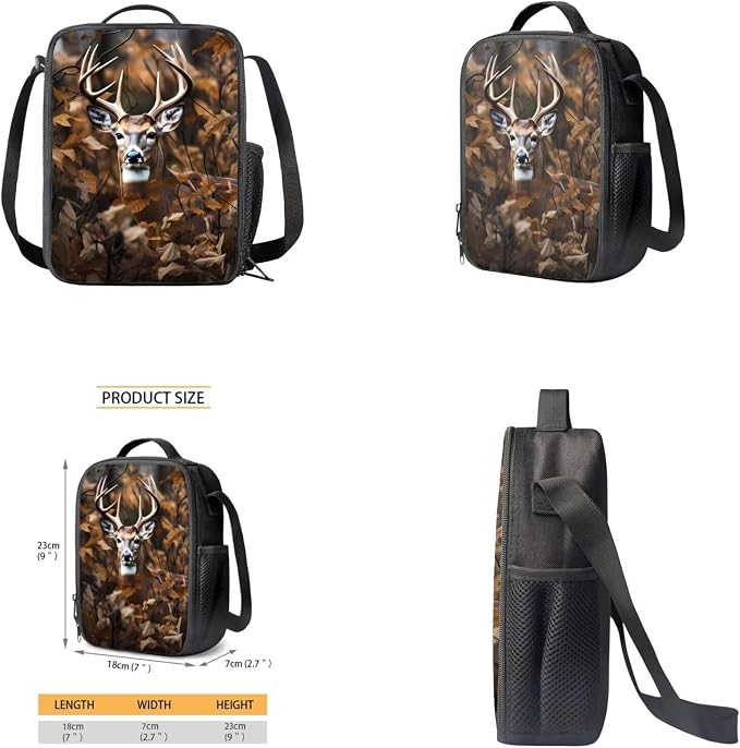 Deer Camo Backpack for Boys Kids Backpack with Lunch Box Water Bottle Bag and Soft Pencil Case 4PCS Set Bookbag with Front Pocket for School Teens 17 inch Sturdy School Bag with Side Pocket - Image 4