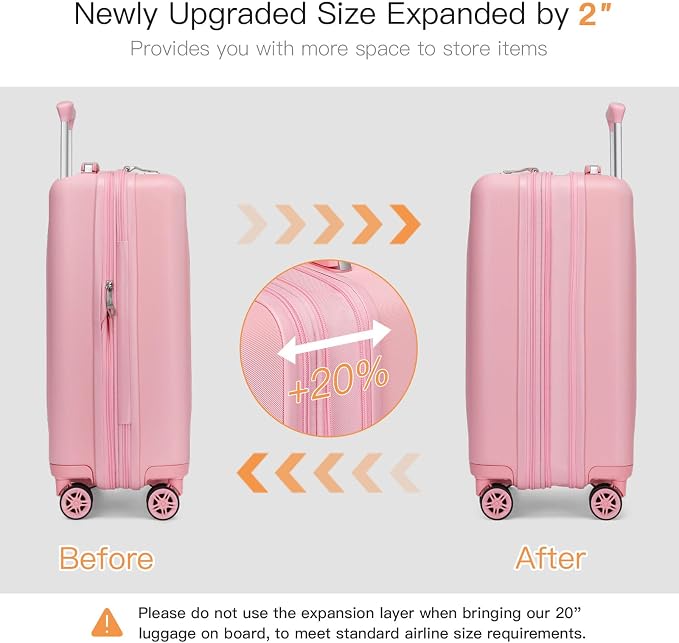 Kono Small 20 Inch Expandable Carry On Luggage with Quiet Spinner Wheels & TSA Lock, Scratch and Drop Resistant PC+ABS Hardside 22x14x9 Airline Approved Suitcase, Pink - Image 5