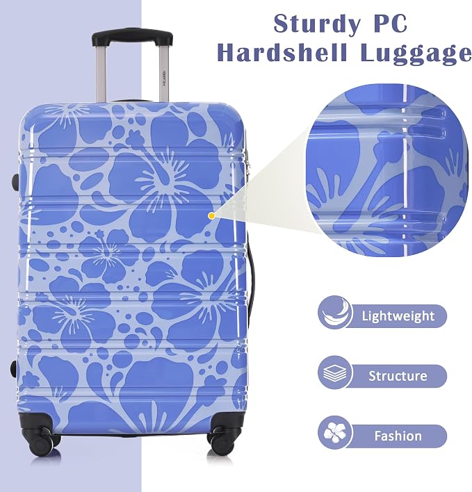 Merax Suitcase Set, Hardshell Luggage Sets 3 Piece with Spinner Wheels | Durable Printing Suitcase with TSA Lock Lightweight 20" 24" 28",Blue - Image 2