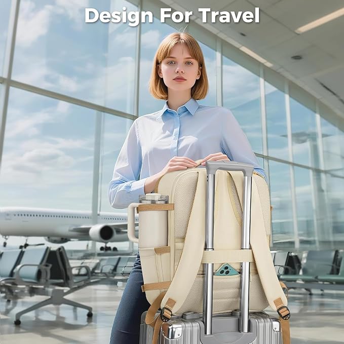 Taygeer Frontier Airlines Personal Item Bag, 18x14x8 inches Travel Bag | TSA Approved Underseat Backpack 40L for Women Weekender Fits Allegiant & JetBlue, Carry on Backpack with Shoe Pouch, Beige - Image 9