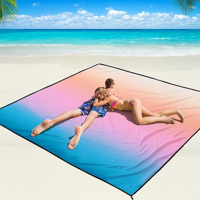 WIWIGO Beach Blanket Waterproof Sandproof Beach Mat 79" X 83"/10'x9'for 2-8 Adults Quick Drying Outdoor Picnic Mat Beach Accessories for Travel, Camping, Hiking by WIWIGO