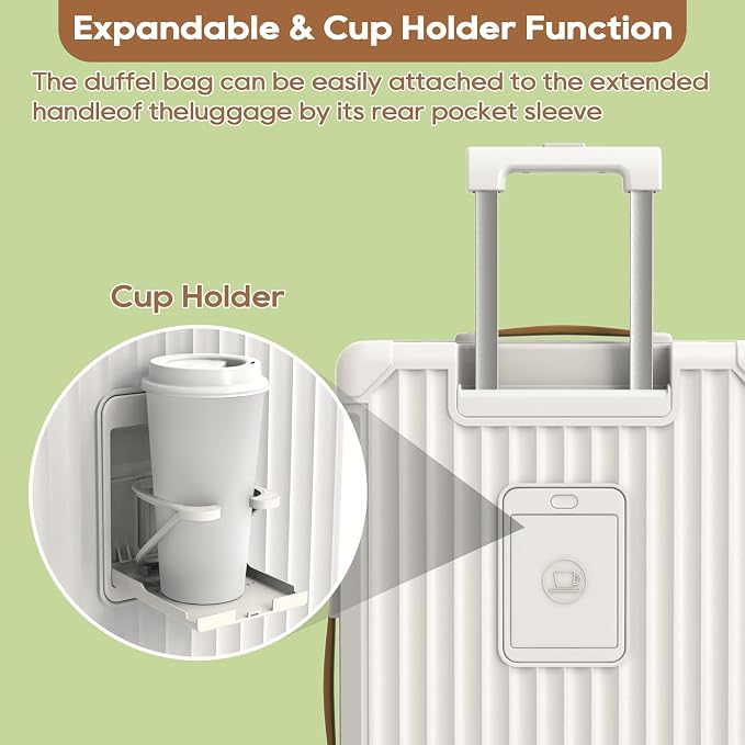 Joyway 20in Carry On Luggage with Cup Holder and USB Port, 25% Expandable Capacity, Smart Suitcase with Anti Slip Wheels and Handbag, Perfect for Men and Women 3 Piece Set White - Image 2
