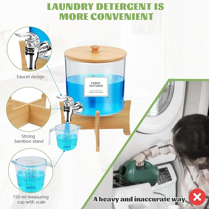 Laundry Room Organization Set 12, Laundry Pods Container & Dryer Sheet Holder with Lids & Labels, Liquid Laundry Detergent Dispenser, Fabric Softener Dispenser for Detergent Powder Dryer Balls Beads - Image 5