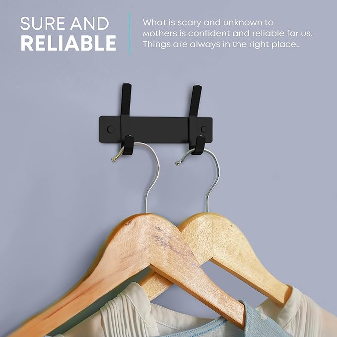 Coat Rack Wall Mount – 6 Inch Stainless Steel Hook Rail with 2 Double Coat Hooks for Hanging – Wall Mounted Entryway Organizer for Coats, Hats, Bags, Towels, Robes, Closet or Bathroom - Black 2 Pack - Image 4