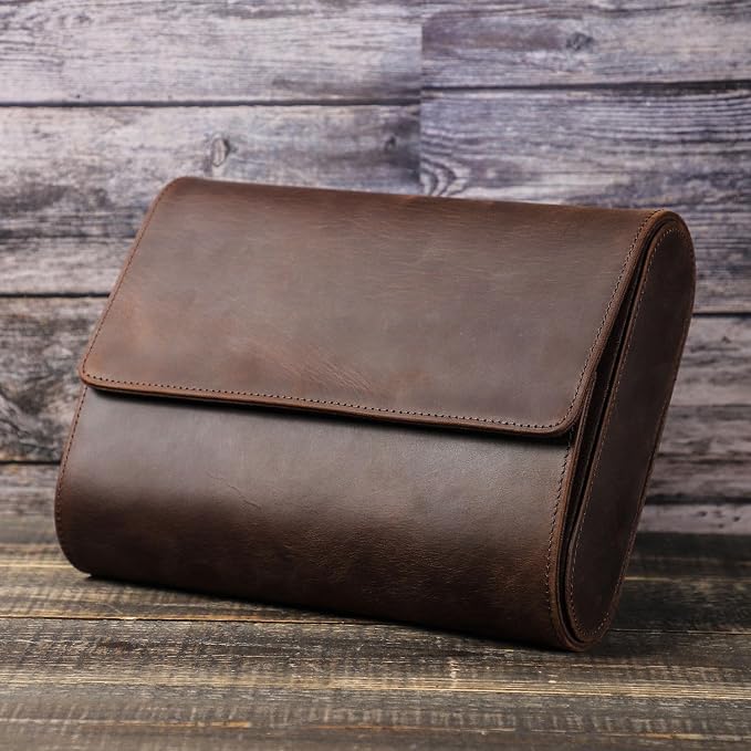Genuine Leather Watch Roll Travel Case,Vintage Full Grain Leather Watch Box with Pillow for Men,Watch Storage Organizer for Home Storage,Travel Watch Organizer Box (6 Slots) - Image 4