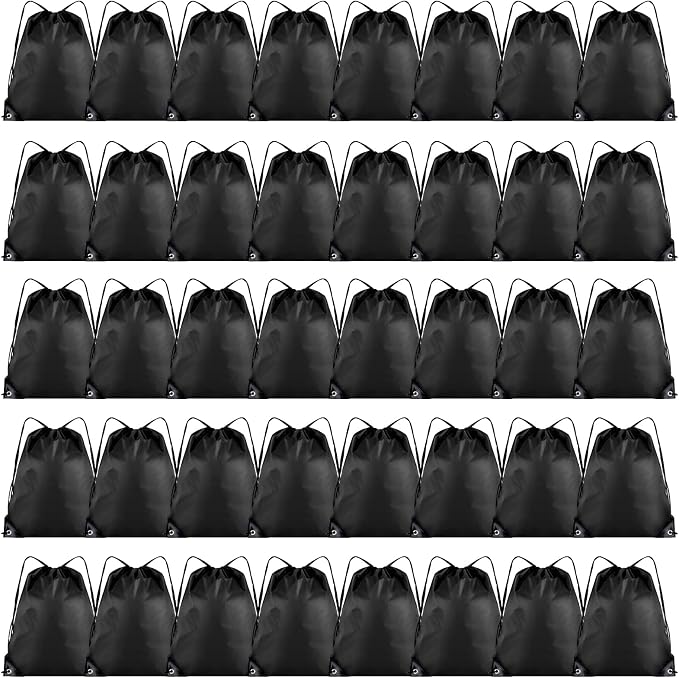 Grneric 40 Pieces Drawstring Backpack Bulk Cinch Sackpack Ployster Drawstring Bags for Gym Party Trip(Black) by Grneric