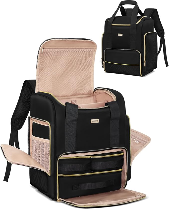 BAFAMYE Large Travel Makeup Bag with 2 Removable Case, Dual-Shoulder Multi-Functional Cosmetic Bag,Double Layer Big Capacity, Portable Toiletry and Skincare Storage Pouch Black by BAFAMYE