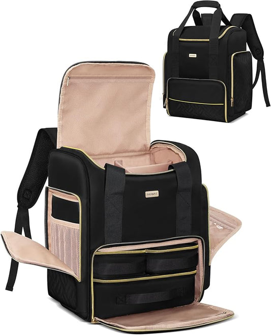 BAFAMYE Large Travel Makeup Bag with 2 Removable Case, Dual-Shoulder Multi-Functional Cosmetic Bag,Double Layer Big Capacity, Portable Toiletry and Skincare Storage Pouch Black by BAFAMYE