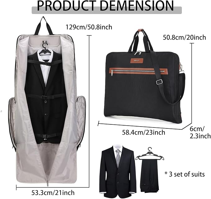 Waterproof Foldable Garment Bags for Travel, 51" Large Travel Hanging Bags for Clothes, Carry on Suit Bag with Strap for Men Women, Wrinkle Free Luggage Suit Cover for Business Trips(Brown) - Image 4