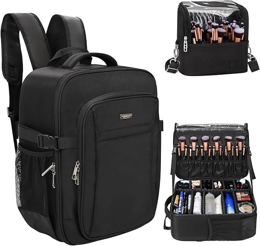 Relavel Professional Makeup Case Makeup Backpack and Makeup Brush Case for Makeup Artists, Cosmetic Storage Organizer Makeup Brush Holder, with Shoulder Strap and Adjustable Dividers Black by Relavel
