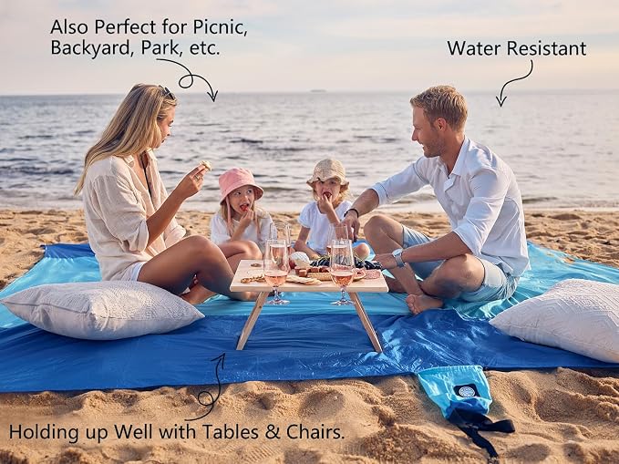 WEKAPO Beach Blanket Sandproof Waterproof, Extra Large Beach Mat, Oversized & Compact Sand Free, Quick Drying Beach Essentials for Vacation, Cruise, Picnic & Camping with Stakes - Image 4