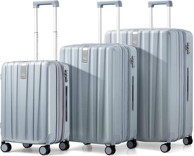 Hanke Expandable Hardshell Luggage Sets 3 piece Carry on Luggage with Wheels Suitcases Lightweight Checked Travel Luggage Rolling Large Suitcase Travel Luggage Bag Woman Men 20/24/29 Inch(Gray) by Hanke