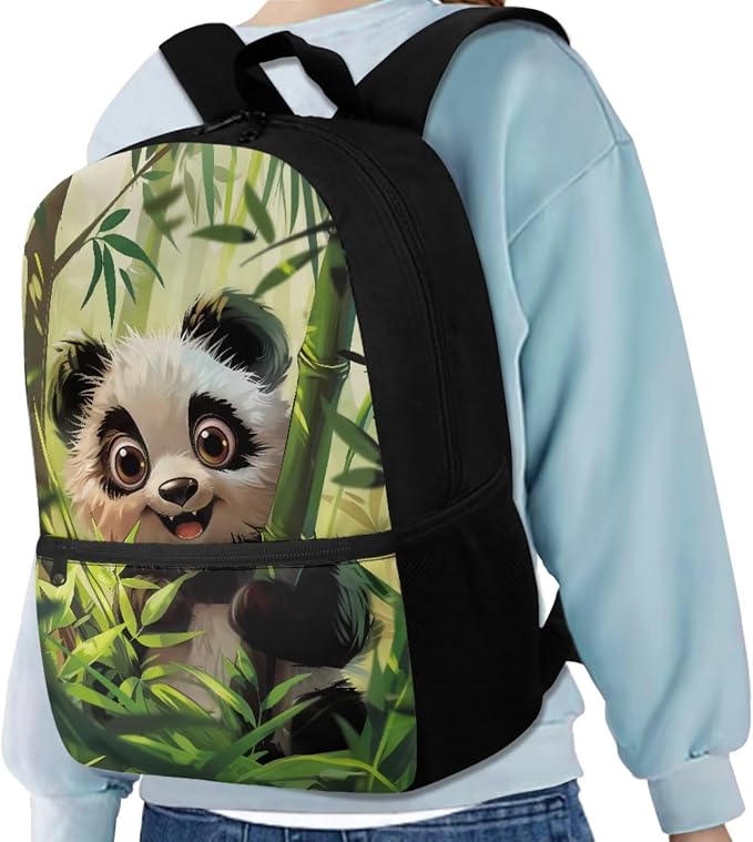 Panda Backpack for Girls Boys Backpack with Lunch Box Water Bottle Pouch and Kawaii Pencil Case 4PCS Set Cute Bookbag with Front Pocket for School 17 inch Large Sturdy School Bag for Kids - Image 2