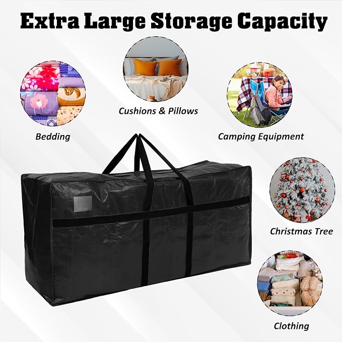 Windyun 4 Pack 75 Gallon Extra Large Moving Bags XXL Heavy Duty Storage Bag with Strong Zipper Handle Jumbo Big Tote Box Foldable for College Dorm Travel Clothes Duffle Blanket Pillow(Black) - Image 3
