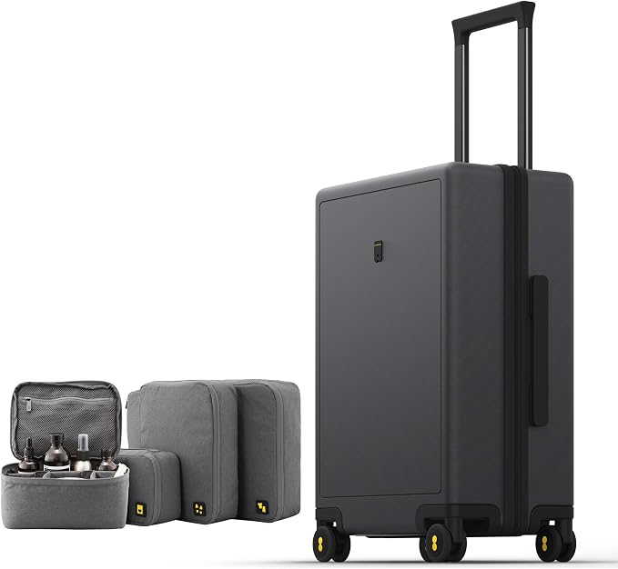 LEVEL8 Luminous Carry on Luggage, 20 Inch Hardside Suitcase Bundle with 4 PC Packing Cubes Organizer Set - Dark Grey by LEVEL8