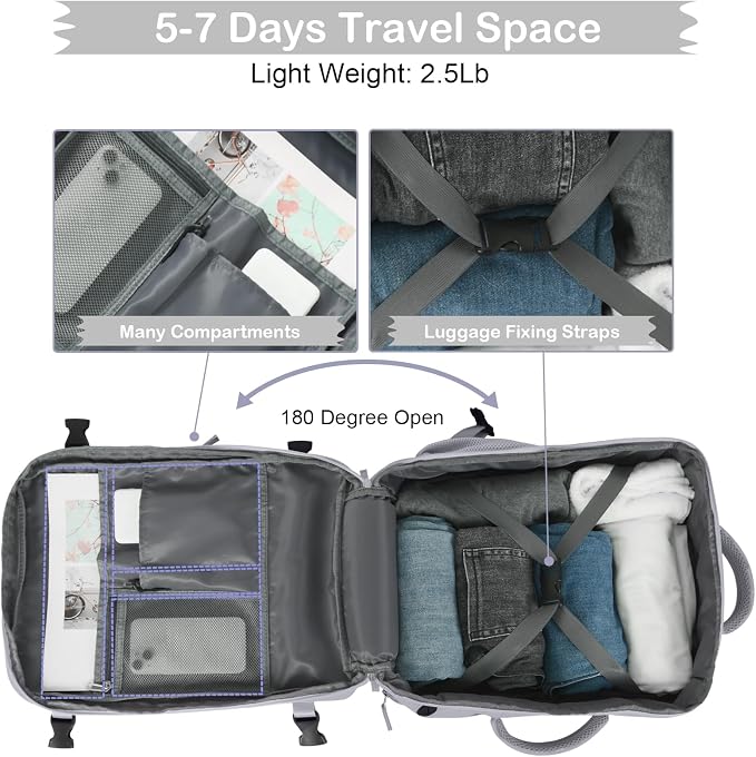Hanples Travel Backpack for Women, 17 Inch Waterproof Laptop Backpack | 35L Carry on Backpack, TSA Flight Approved Anti Theft Travel Bag, Casual Daypack with 2 Toiletry Bags for Trips, Gray - Image 5