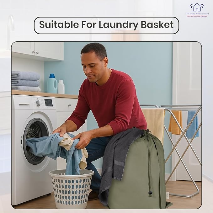 LFH Home Large Premium 1pack Cotton Rich Canvas Laundry Bag with Drawstring and Handles Heavy Duty, Multi-Use, and Washable for Home, Travel, College or Storage 28x40-Military Green - Image 2