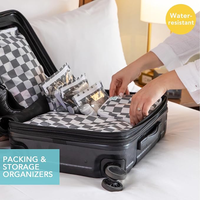 Bumkins Packing Cubes and TSA Approved Pouches for Travel Bag, Organize Luggage with Compression Bag, Essential Traveling Accessories to Pack Clothes, Toiletries Carry On Suitcase, 5-pc Gray Check - Image 2